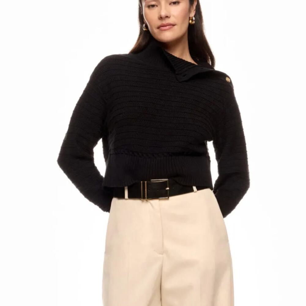 Toccin Black Cropped Sweater MEDIUM Nautical Cotton Mock Neck Designer $400